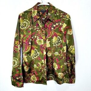 Vintage Classiques Entier Satin Paisley Button Down Shirt‎ Eclectic Maximialist